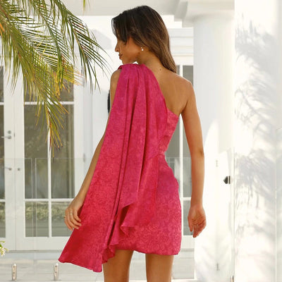Elegante mini partyjurk met één schouder en luxueuze uitstraling