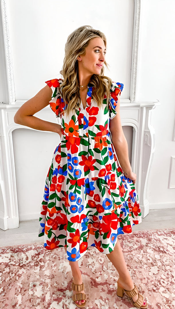 Bloemenprint midi jurk met romantische uitstraling voor elke gelegenheid