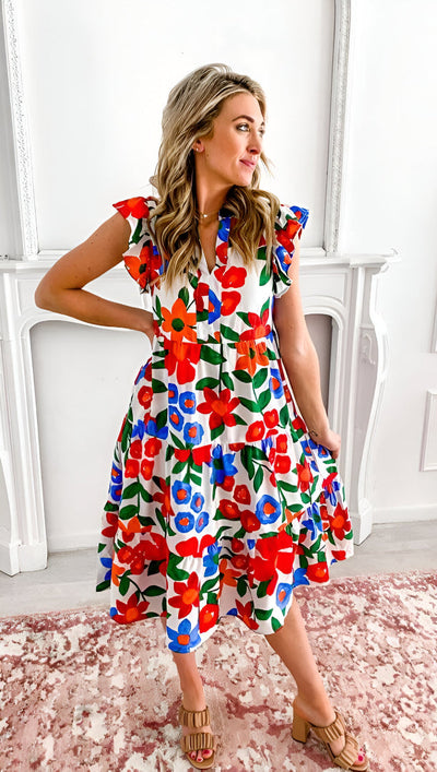 Bloemenprint midi jurk met romantische uitstraling voor elke gelegenheid