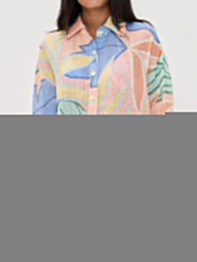 Zomerset voor dames met korte broek en blouse met tropische bladerenprint