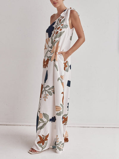 Asymmetrische damesjurk met print en vloeiende maxi lengte voor zomerse momenten