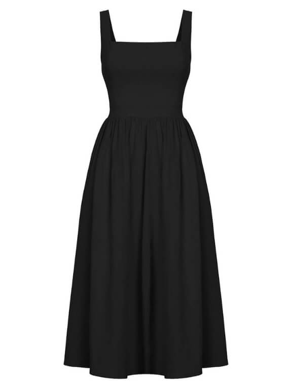 Mouwloze damesjurk met rechte halslijn en elegante midi lengte