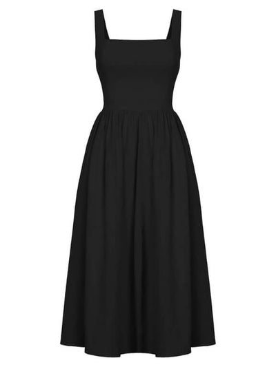 Mouwloze damesjurk met rechte halslijn en elegante midi lengte