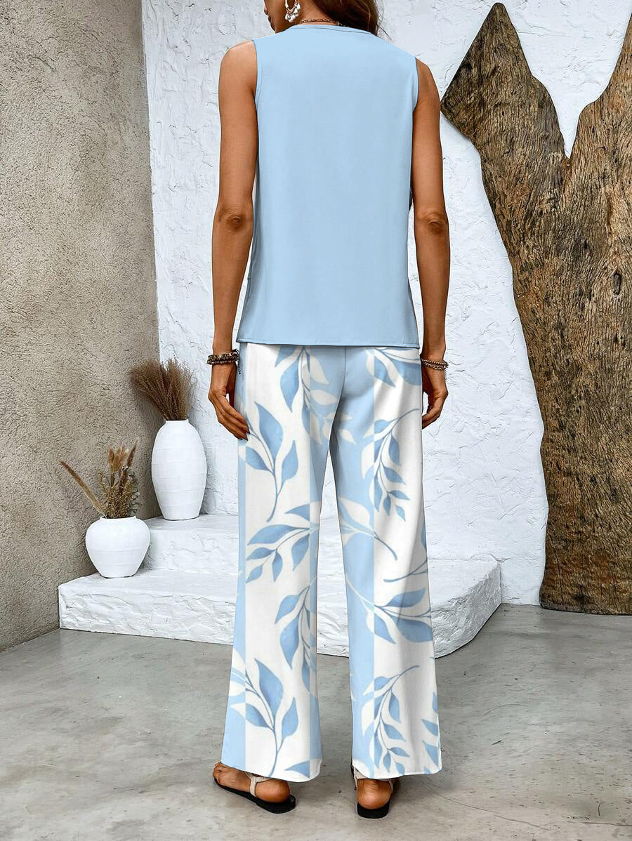 Zomers dames set met mouwloze top en wijde broek voor een elegante uitstraling