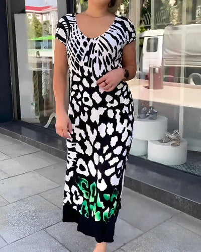 Casual maxi jurk met korte mouwen en print