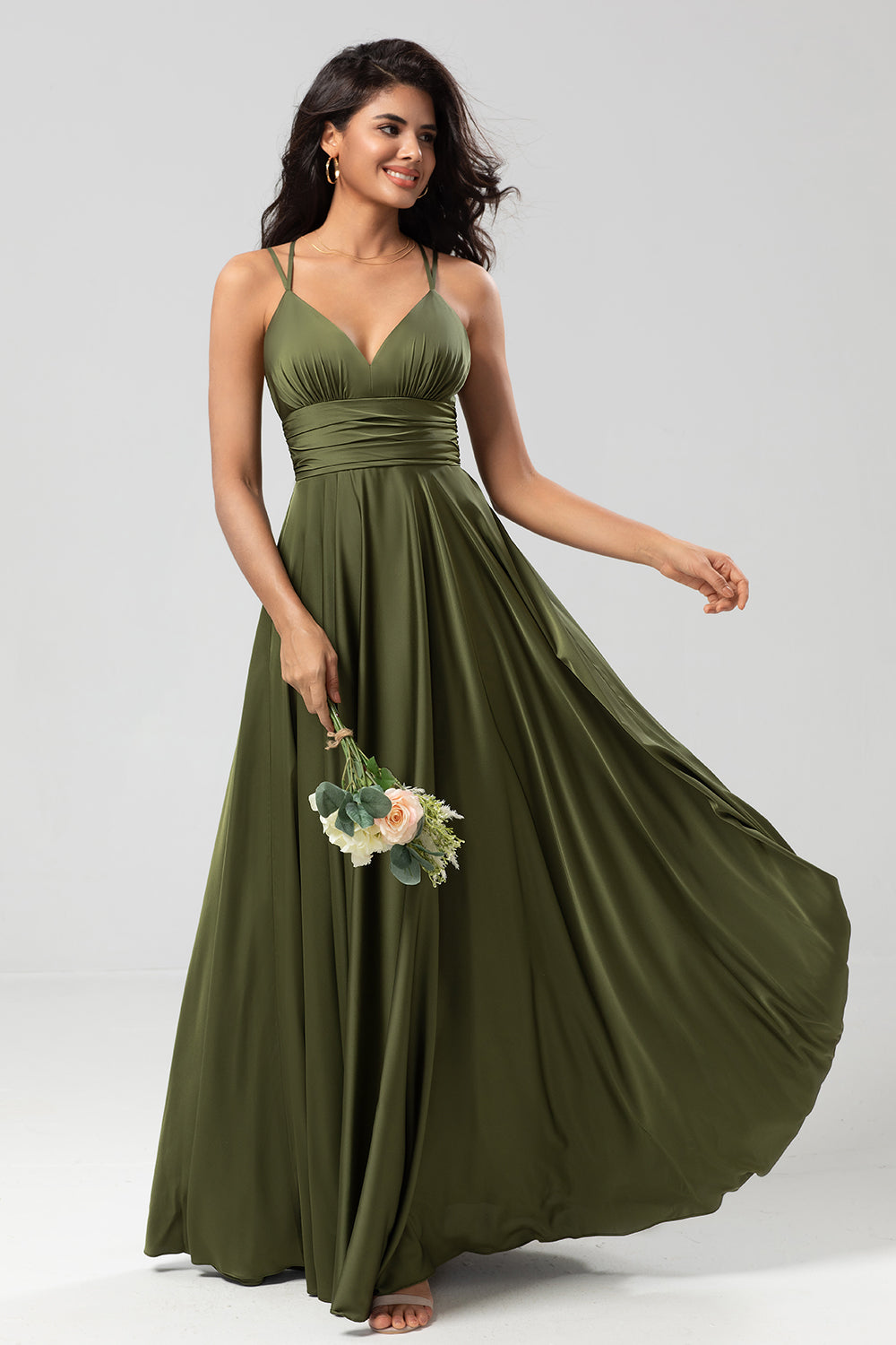 Elegante avondjurk in maxi lengte zonder mouwen met stijlvolle V hals