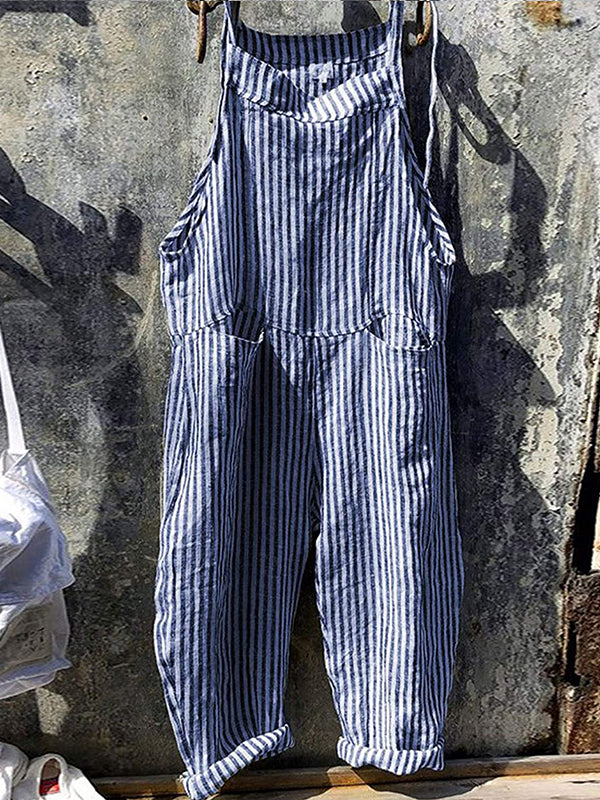 Gestreepte damesjumpsuit met wijde pijpen