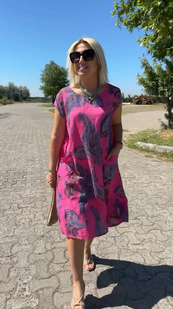 Casual midi damesjurk met korte mouwen en elegante uitstraling