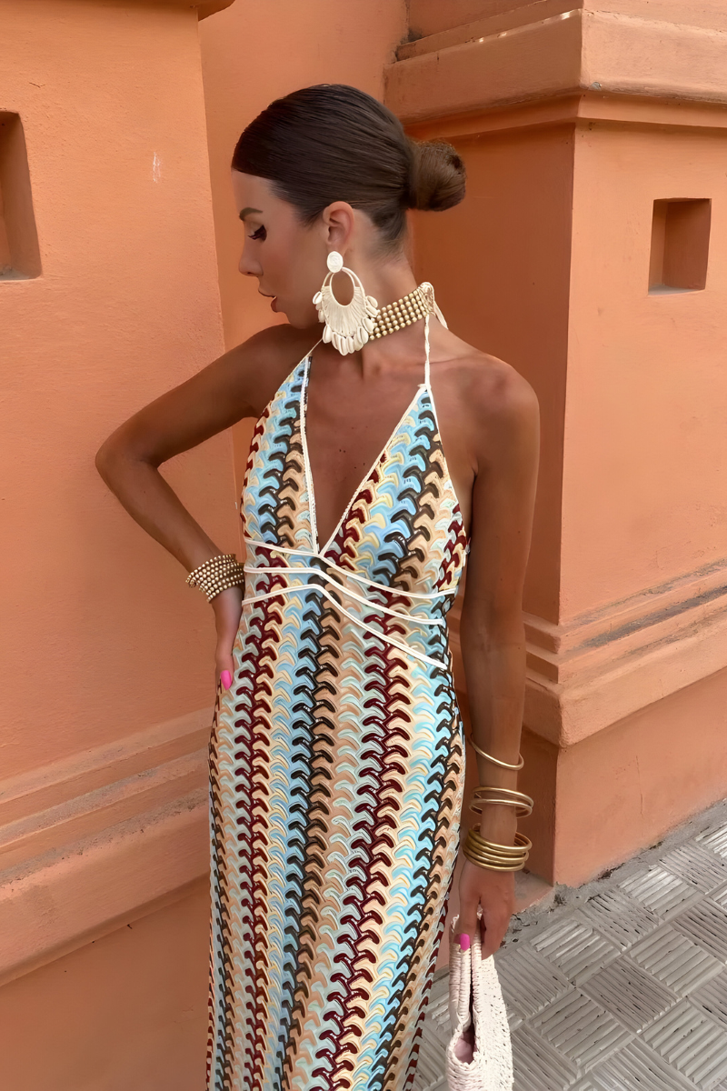 Boho maxi jurk met open rug en vloeiende pasvorm