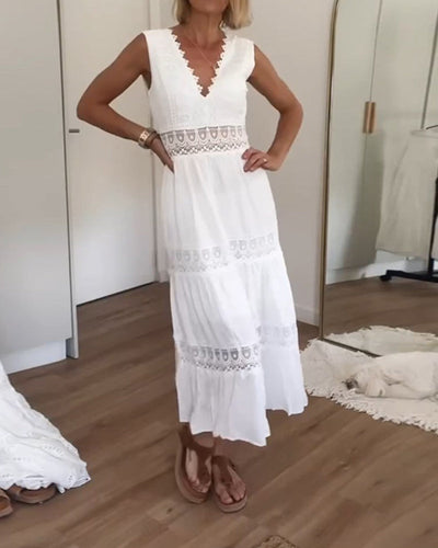 Zomerse midi jurk zonder mouwen met elegante uitstraling