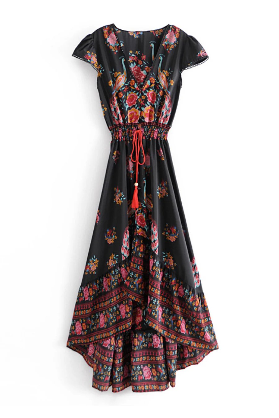 Stijlvolle midi jurk in boho stijl met bloemenprint en v hals