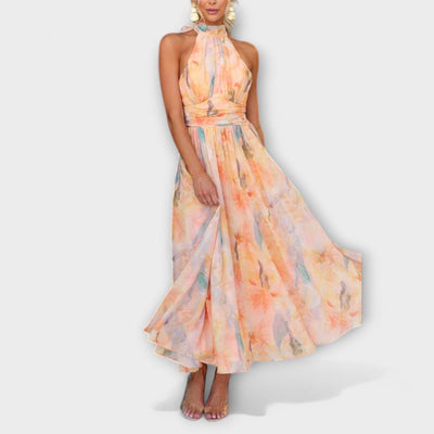 Halterjurk in maxi lengte met verfachtige print voor elegante zomerlooks