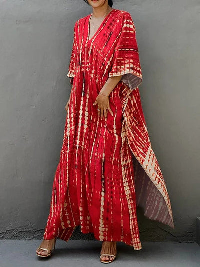 Bohemian maxi kaftanjurk met artistiek patroon en losvallend model