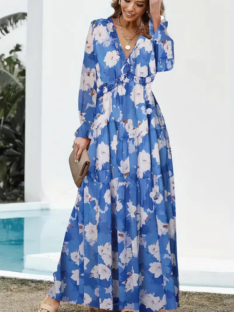 Elegante maxi jurk met bloemenprint en lange pasvorm