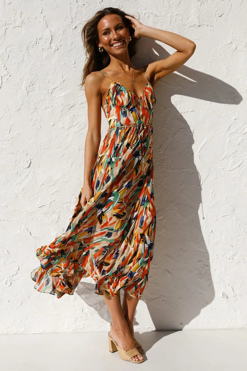 Zomerse maxi jurk met bandjes en stijlvolle look