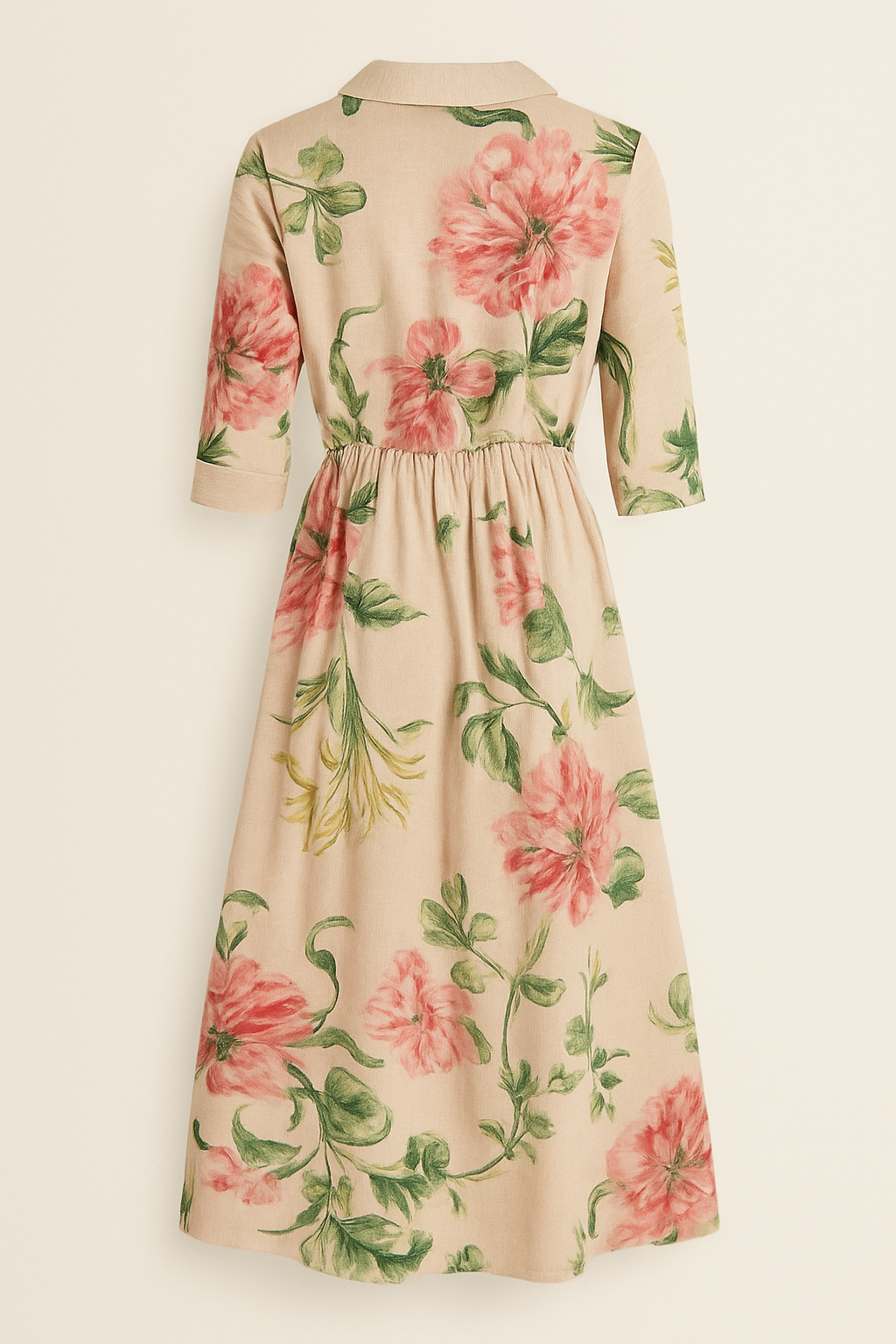 Vintage midi jurk met botanische bloemenprint en elegante uitstraling