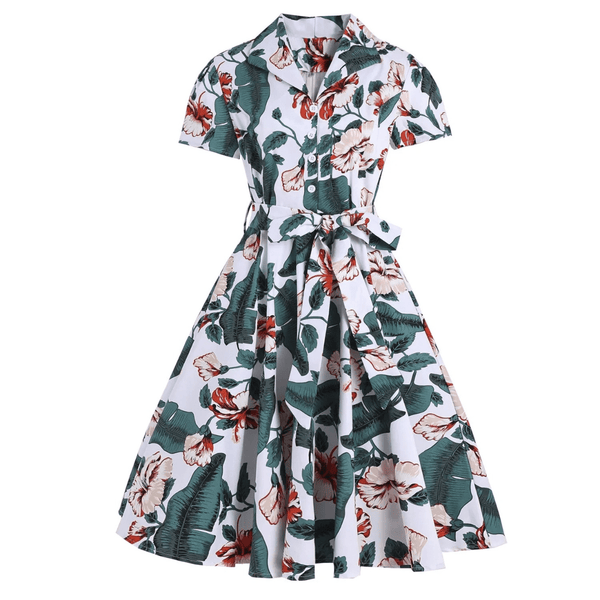 Vintage dames mini-jurk met natuurlijke print en elegante uitstraling