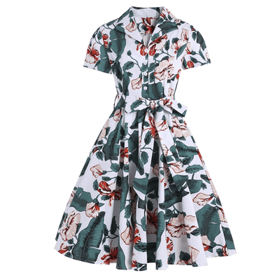 Vintage dames mini-jurk met natuurlijke print en elegante uitstraling