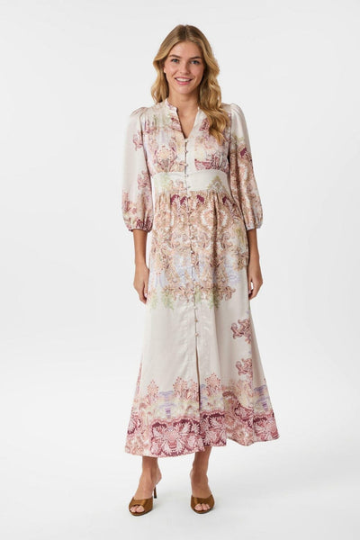 Elegante maxi jurk met knopen en driekwart mouwen