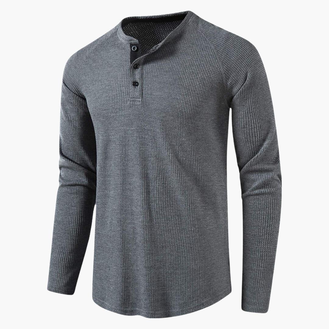 Heren T-shirt met halve knoopsluiting en lange mouwen voor een stijlvolle casual kijk