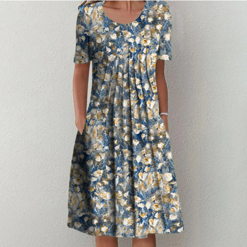 Elegante maxi-jurk met bloemenprint en korte mouwen voor dames