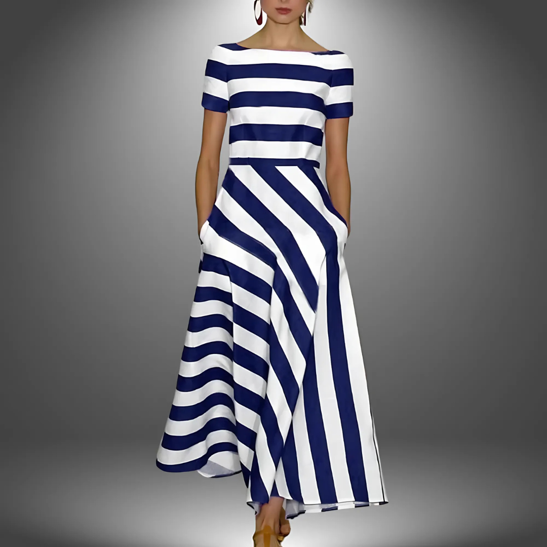 Elegante maxi jurk met korte mouwen en strepen