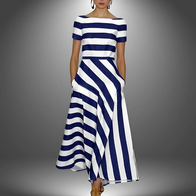 Elegante maxi jurk met korte mouwen en strepen