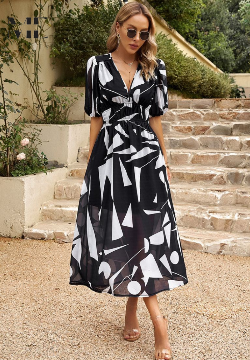 Elegante midi jurk met korte mouwen voor dagelijks comfort