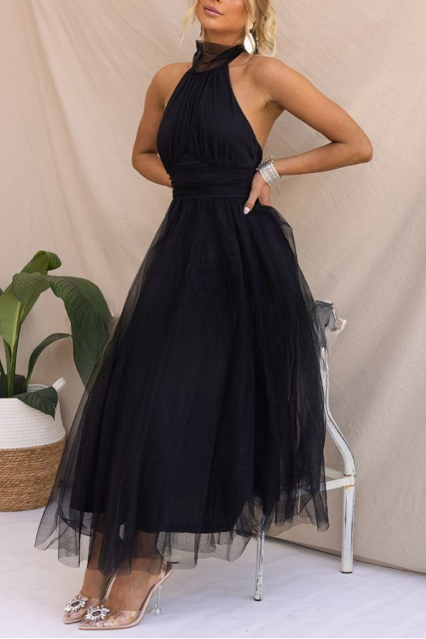 Halter maxi-jurk met geplooide details voor een stijlvolle uitstraling