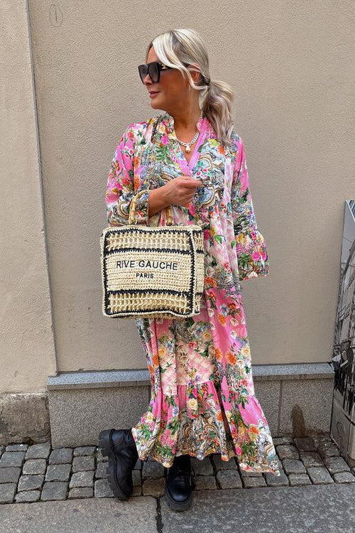 Lange jurk met print en wijde lange mouwen in bohemian stijl