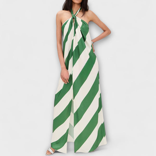 Gestreepte halter maxi jurk met open rug