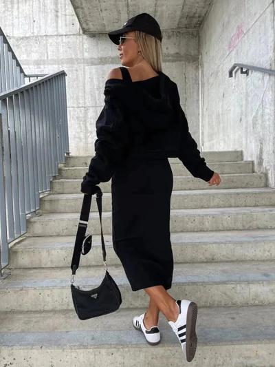 Modieuze Dames Set: Jurk en Sweater Combinatie voor Comfort en Stijl