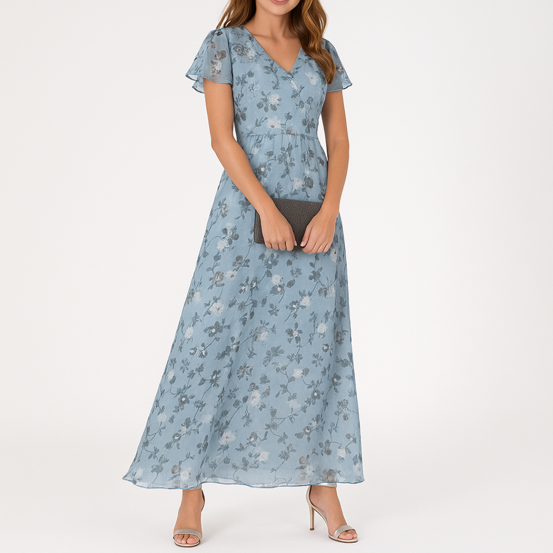 Elegante maxi jurk met korte mouwen en bloemenprint
