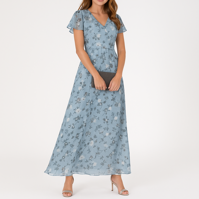 Elegante maxi jurk met korte mouwen en bloemenprint