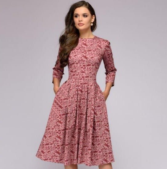 Elegante dames A-lijn jurk met print en driekwart mouwen