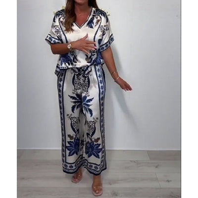 Luchtig dames set met korte mouwen top en wijde broek in boho stijl