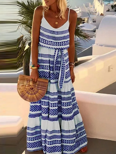 Nadia - Bohemian strandjurk met V-hals en print
