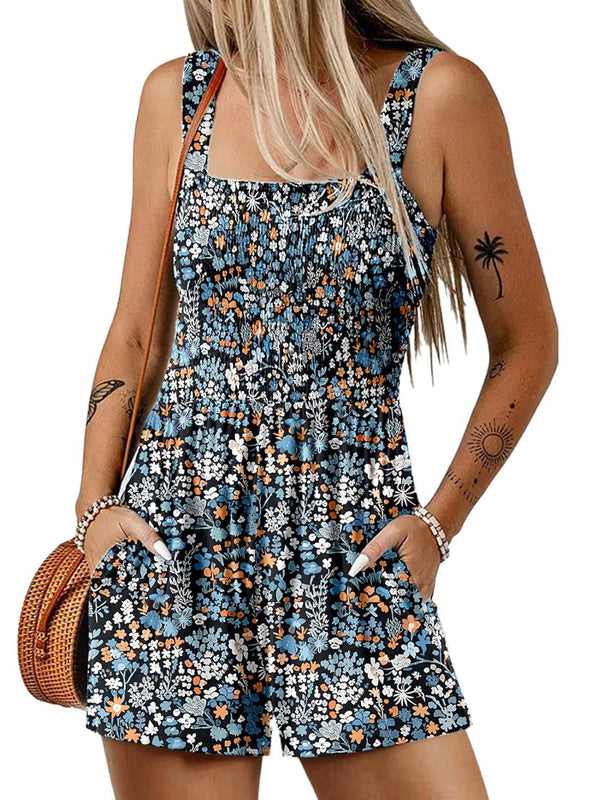 Zomerse dames playsuit met vierkante hals mouwloos en losse pasvorm voor casual dagen