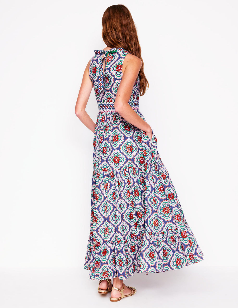 Zomerse maxi jurk met bloemenprint en elegante V-hals zonder mouwen