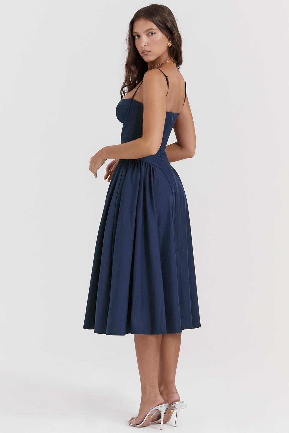 Midi jurk met corsetlook en fijne bandjes