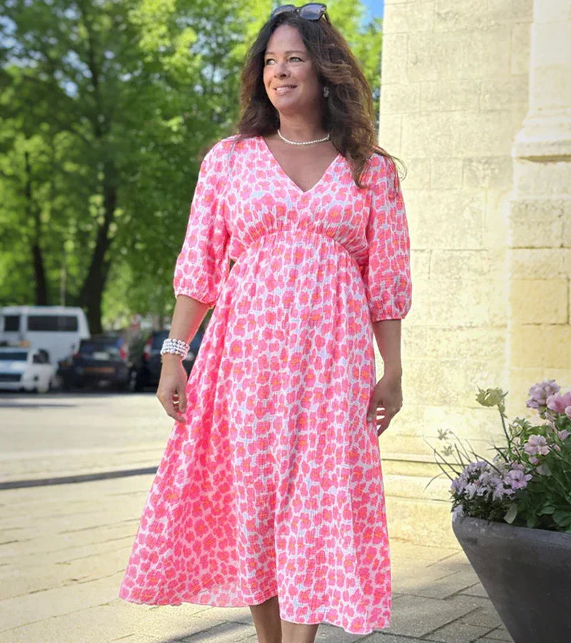 Luchtige zomerjurk met print en halflange mouwen