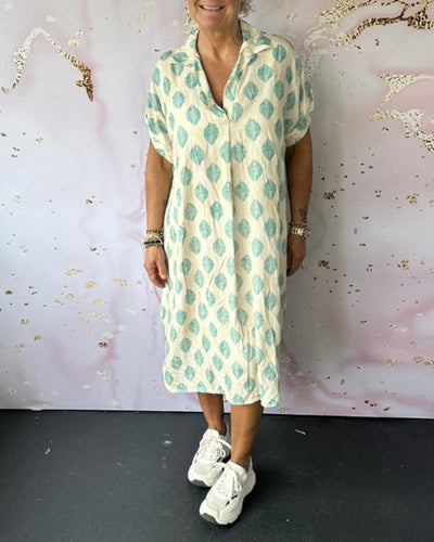 Elegante midi overhemdjurk met korte mouwen in boho stijl