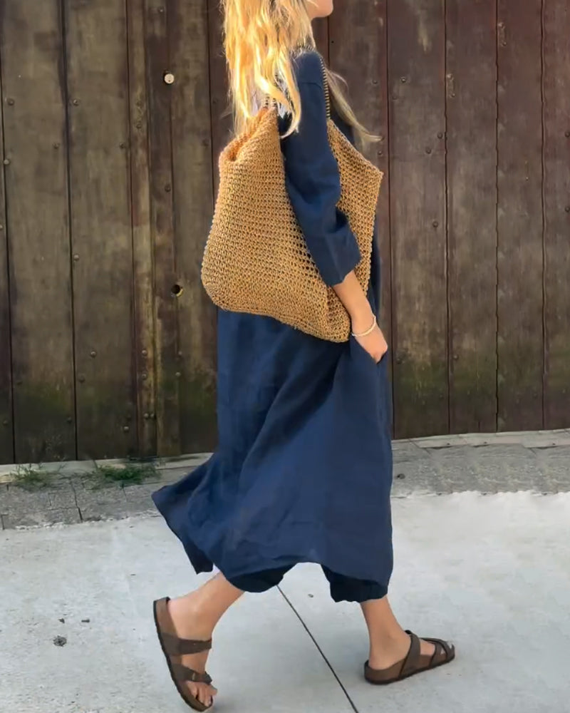Luchtig damespak met lange blouse en losse broek voor een stijlvolle zomerse uitstraling