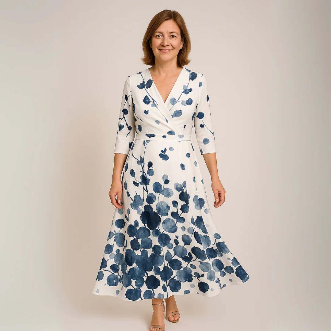 Elegante midi jurk met verfachtige bloemenprint voor een stijlvolle uitstraling