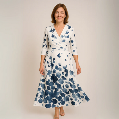 Elegante midi jurk met verfachtige bloemenprint voor een stijlvolle uitstraling