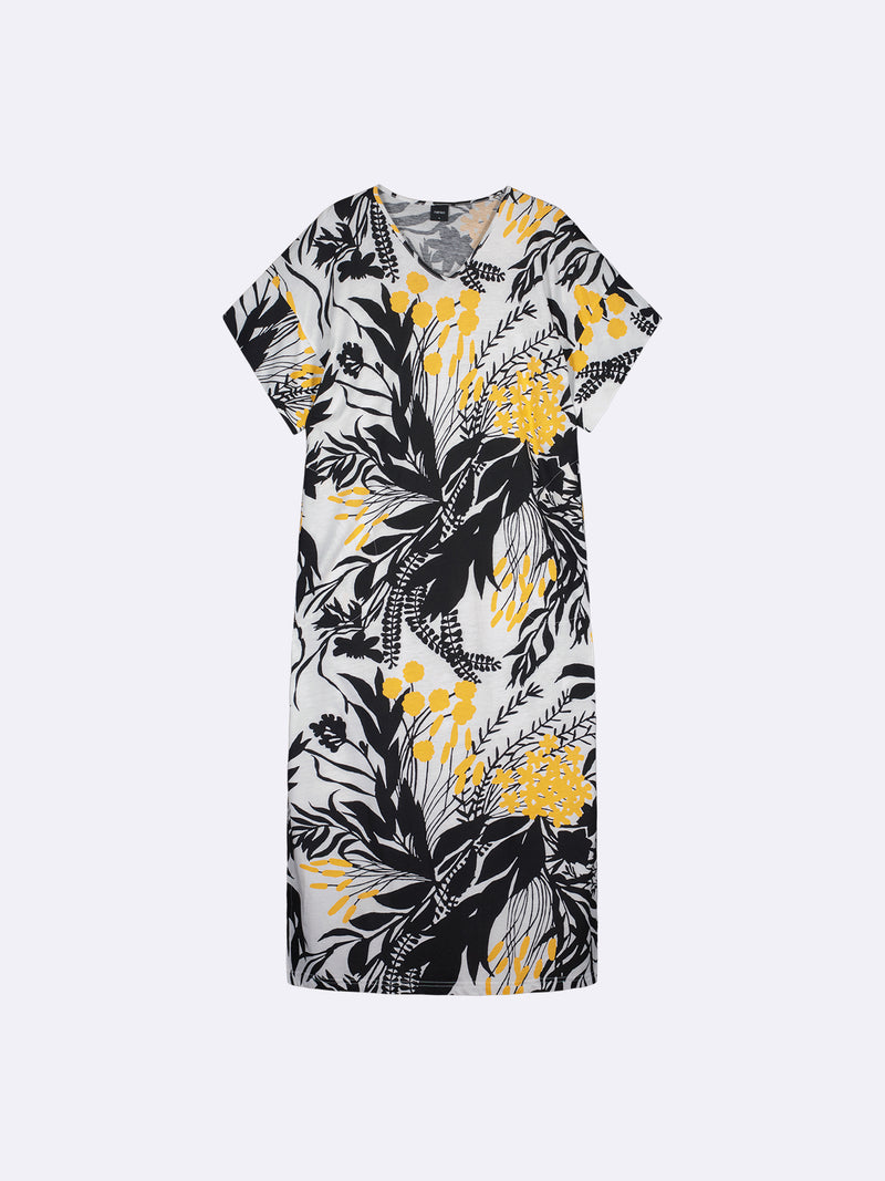 Lange casual damesjurk met print en korte mouwen voor zomerse dagen