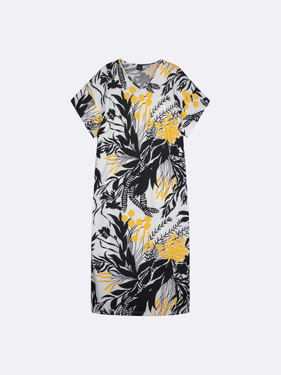 Lange casual damesjurk met print en korte mouwen voor zomerse dagen