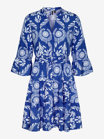 Casual korte jurk met geometrisch patroon en V-hals