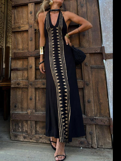 Maxi-jurk met halternek en geometrische print in opvallend open ontwerp