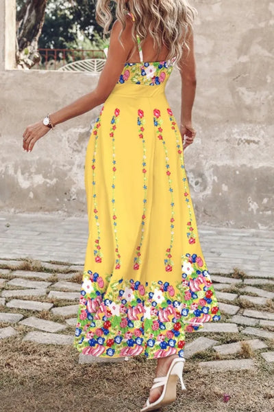 Elena - Lange spaghetti strapless jurk met casual print